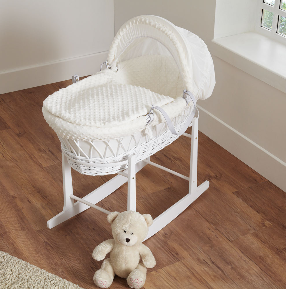 Cuddles White Wicker Moses Basket In Dimple White Leith Pram Centre