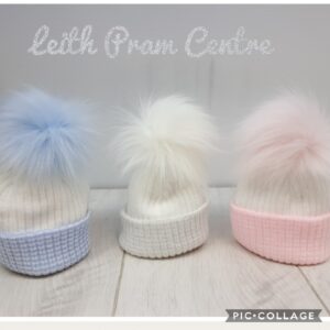 1st Size Stripe Turn Up Pom Pom Hat