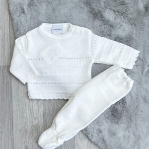 White knitted 2 piece legging set 0-3 months