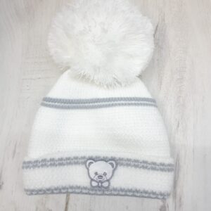 White/Grey Bear Pom Pom Hat