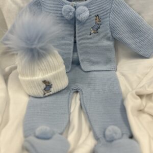 Newborn Kniited pom suit rabbit Blue