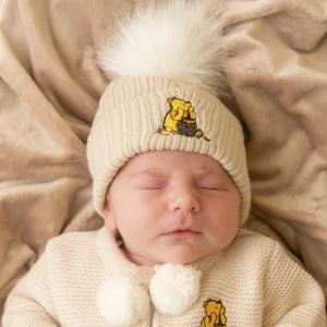 Bear Taupe Newborn Fur Pom Hat