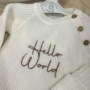 Hello world Newborn  romper & hat white