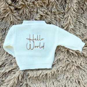 White ‘Hello World’ Knitted Cardigan newborn